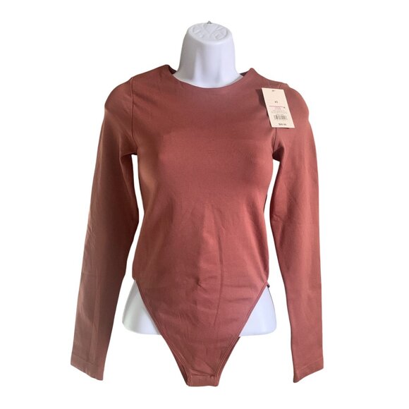 A New Day Womens Long Sleeves Swim Wear Rust Color Stretchy Body Suit Size XS - Picture 3 of 9